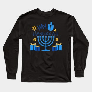 My 1st Hanukkah Baby Onesie®, My First Hanukkah baby bib, toddler t shirt, Chanukah baby bodysuit, Menorah, Baby Onesie, First Chanukah Cards Long Sleeve T-Shirt